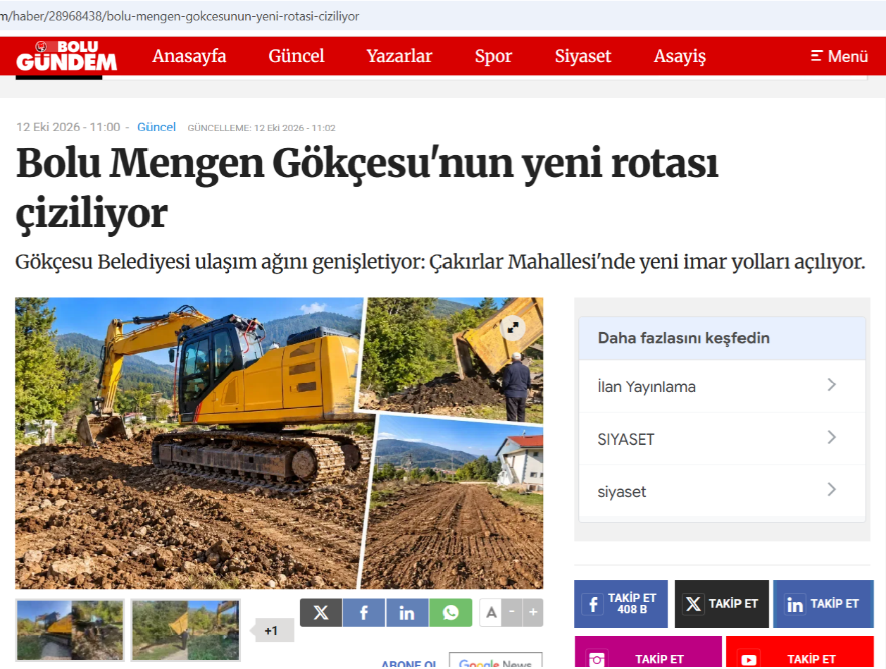 GÖKÇESU BELEDİYESİNİN ÇALIŞMALARI BOLU GÜNDEM'DE HABER OLDU